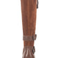 Botas de couro femininas American Rag com detalhe de tira e zíper, fivela e salto bloco Collins, tamanho 7,5 M