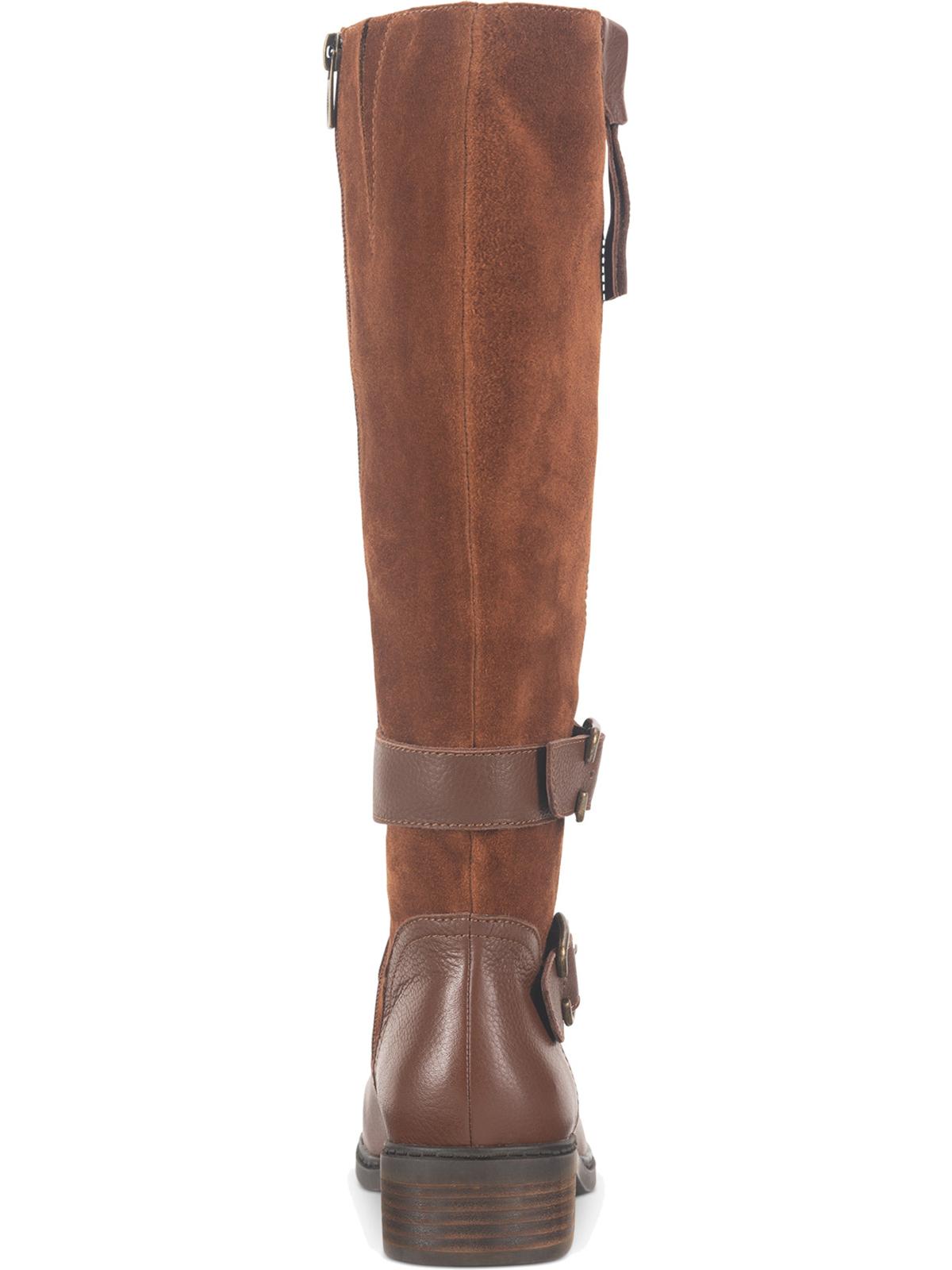 Botas de couro femininas American Rag com detalhe de tira e zíper, fivela e salto bloco Collins, tamanho 7,5 M