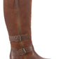 Botas de couro femininas American Rag com detalhe de tira e zíper, fivela e salto bloco Collins, tamanho 7,5 M