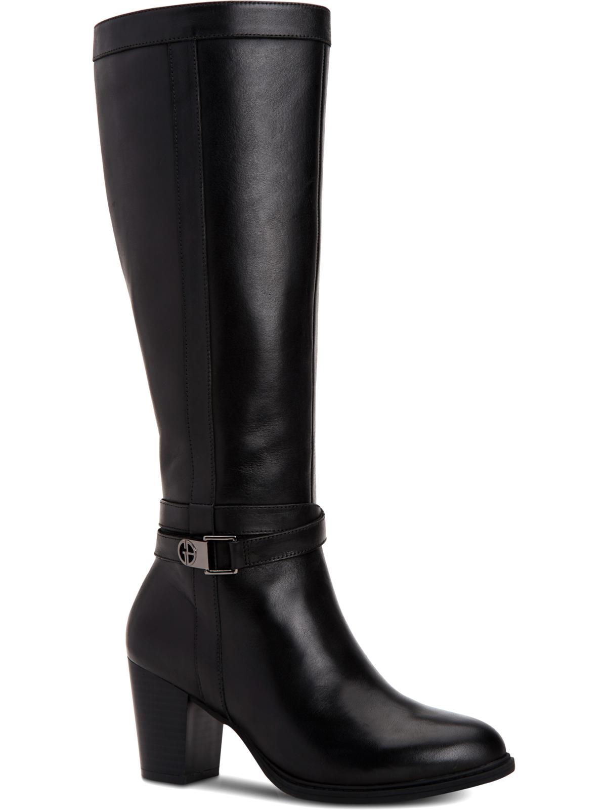 Giani Bernini Rozario Couro Feminino Biqueira Amêndoa Joelho Alto Botas Moda Pretas Tamanho 7,5M