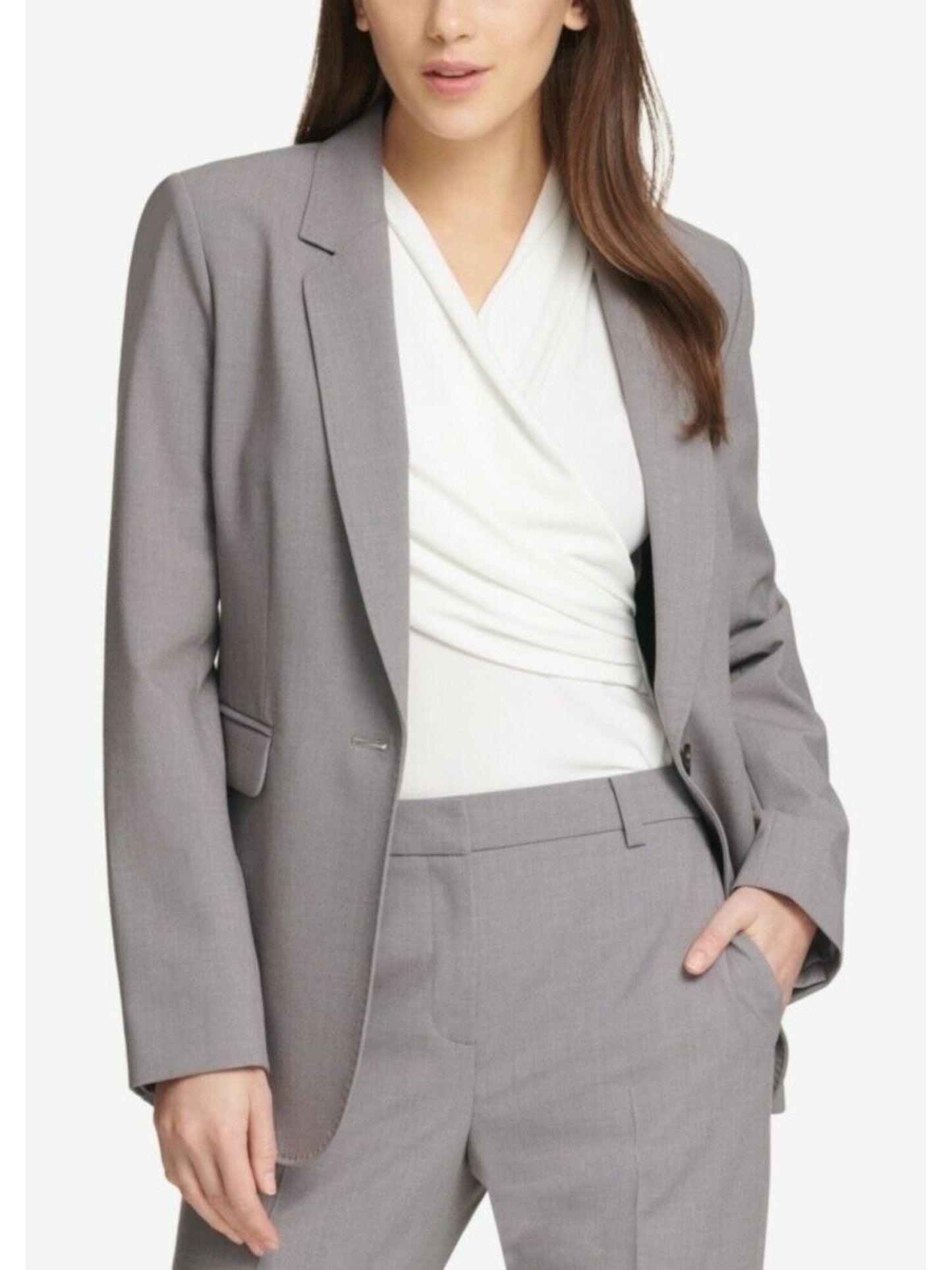 Blazer feminino DKNY com botões para usar no trabalho, cinza, tamanho 18