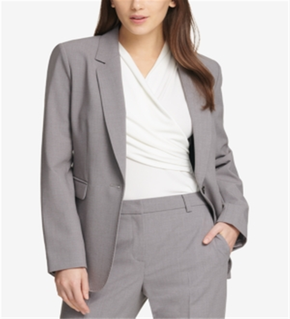 Blazer feminino DKNY com botões para usar no trabalho, cinza, tamanho 18