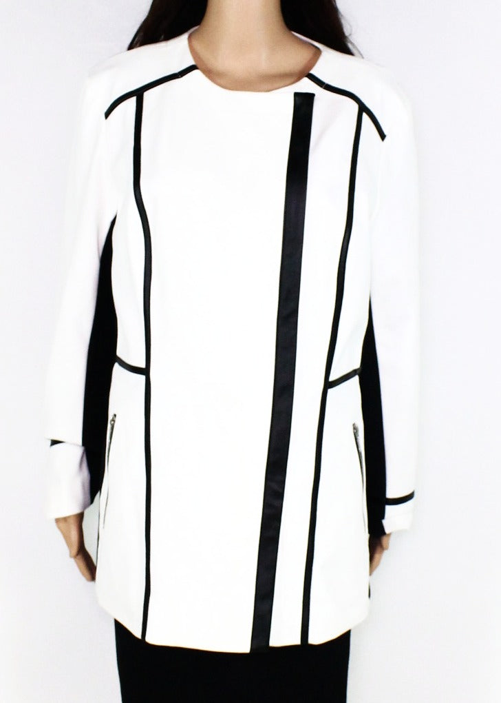 INC Contrast Full Zip Feminino Branco Tamanho Grande