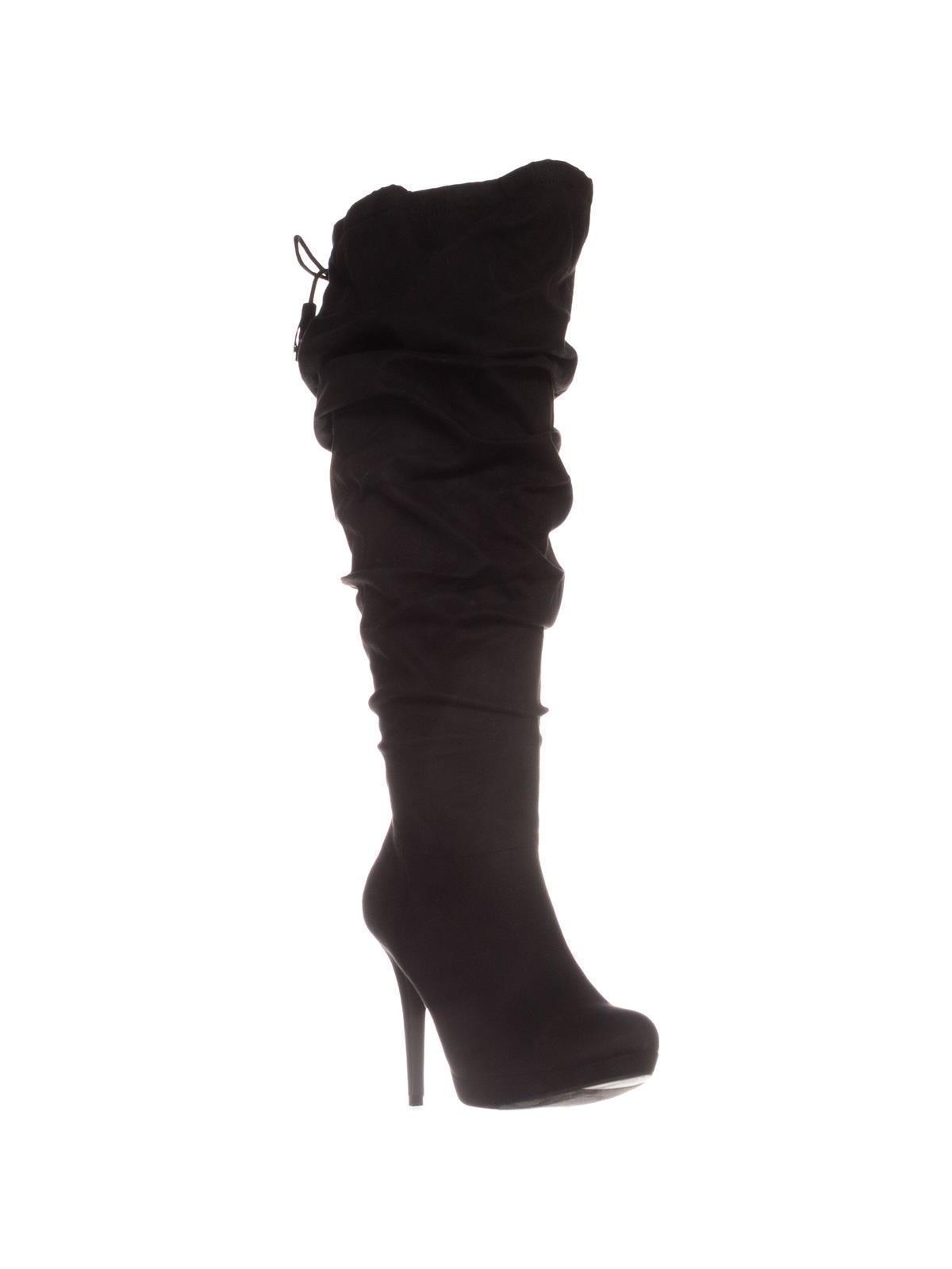 Botas femininas Thalia Sodi Brisa Wide Calf Platform até o joelho, pretas, tamanho 9W-WC