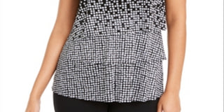 Blusa feminina estampada em camadas Alfani, preta, tamanho 2XL