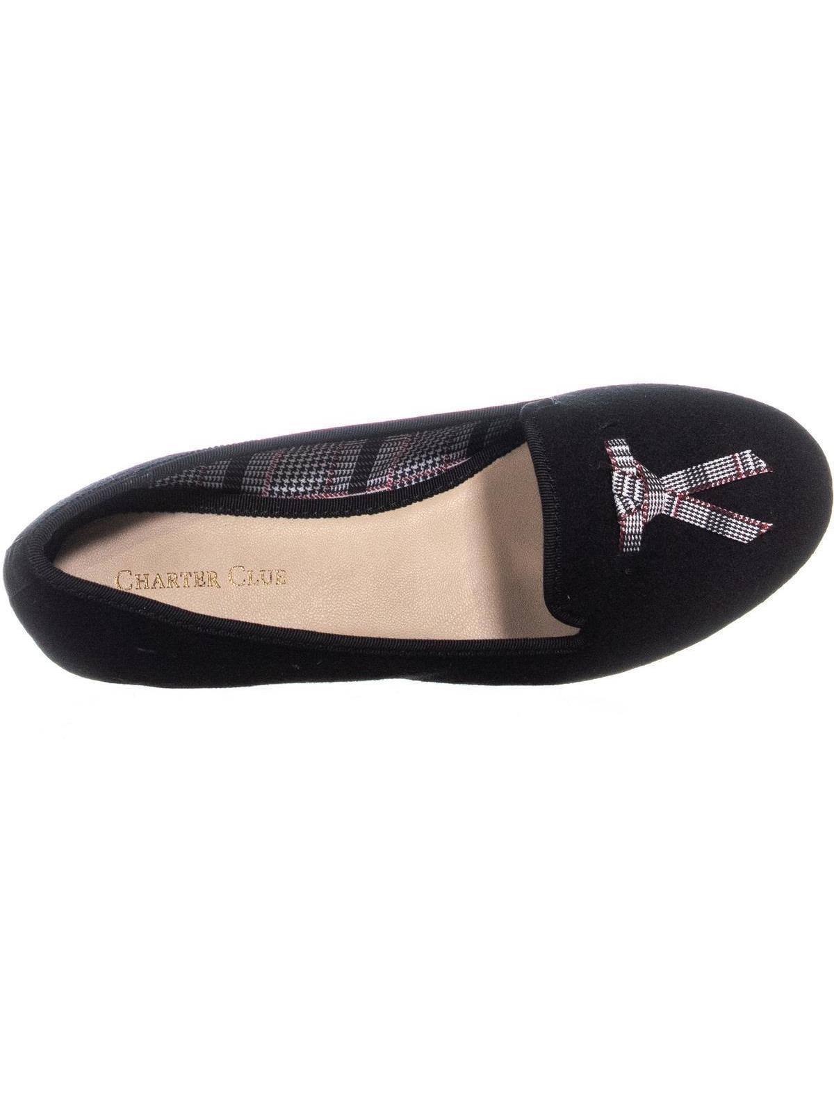 Mocassim feminino Charter Club Femmiie de tecido com bico redondo, preto, tamanho 8