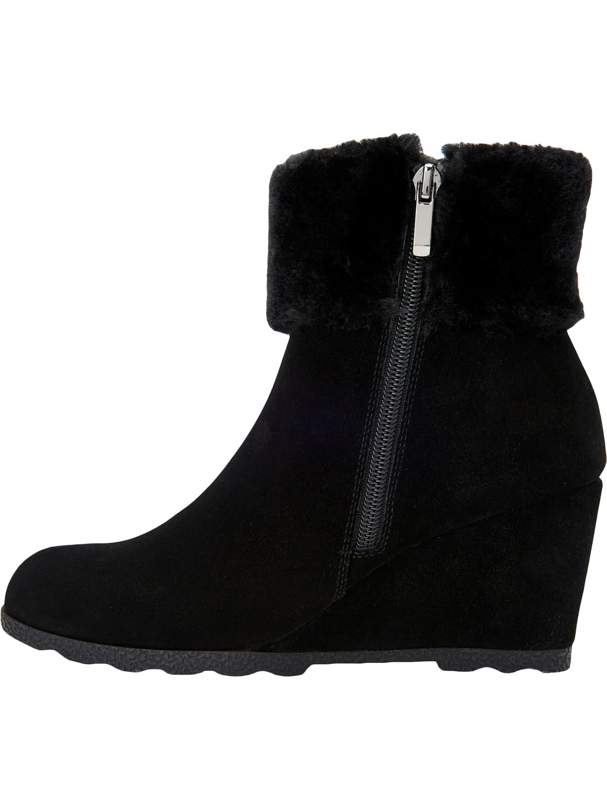 Botas femininas Alfani de couro com zíper e punho de pele sintética, pretas, tamanho 6,5 M
