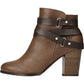 Material Girl Botas femininas com tiras acolchoadas, de material misto, com fivela e bico redondo, salto bloco e zíper, marrom, tamanho 10 M
