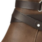 Material Girl Botas femininas com tiras acolchoadas, de material misto, com fivela e bico redondo, salto bloco e zíper, marrom, tamanho 10 M