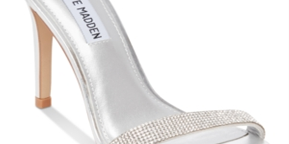 Sandália feminina Steve Madden de tecido com bico aberto para ocasiões especiais, tira no tornozelo, prata, tamanho 9 M