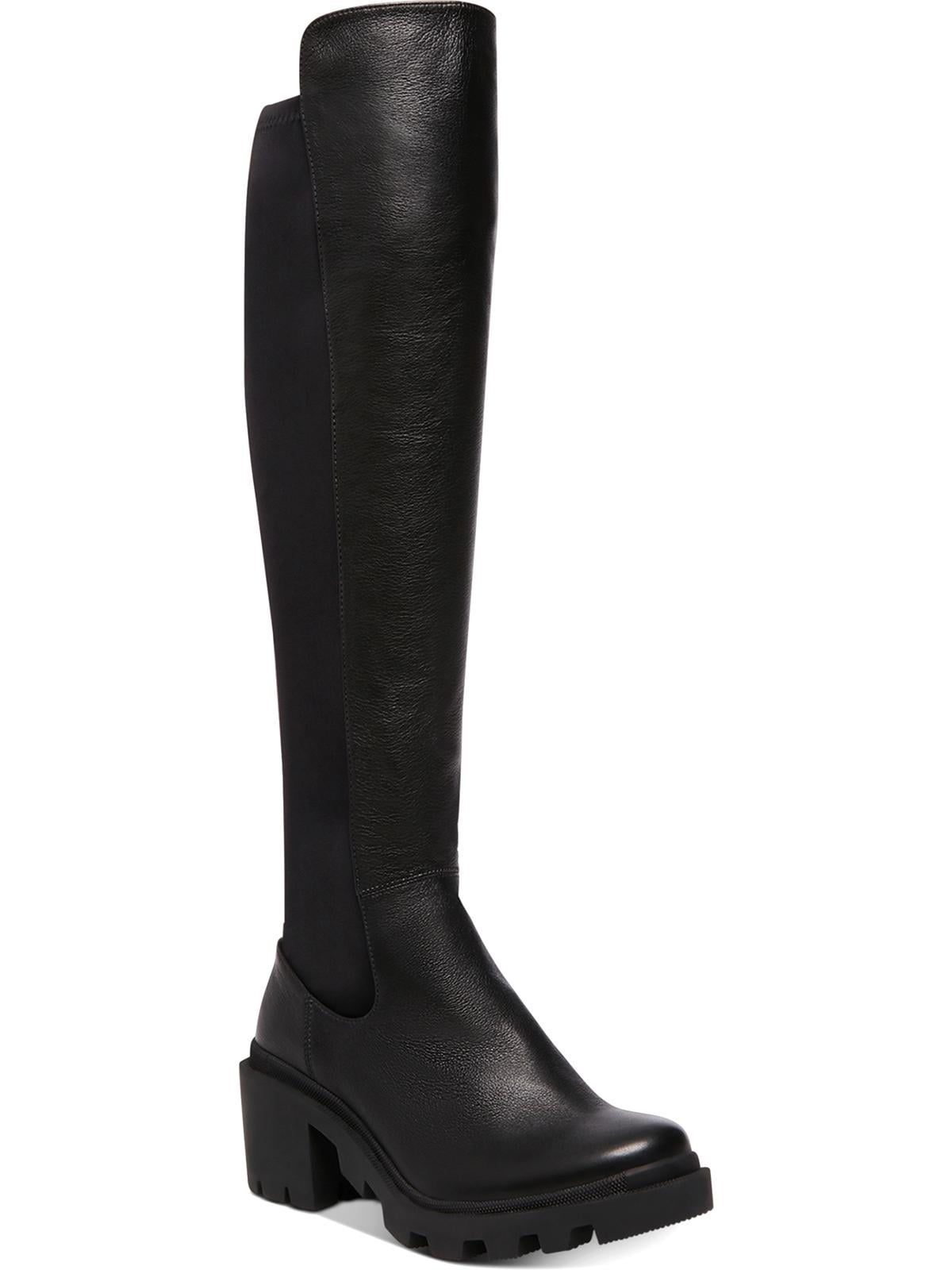 Steve Madden Botas femininas de couro Rino com bico fechado e cano alto, pretas, tamanho 5,5 M