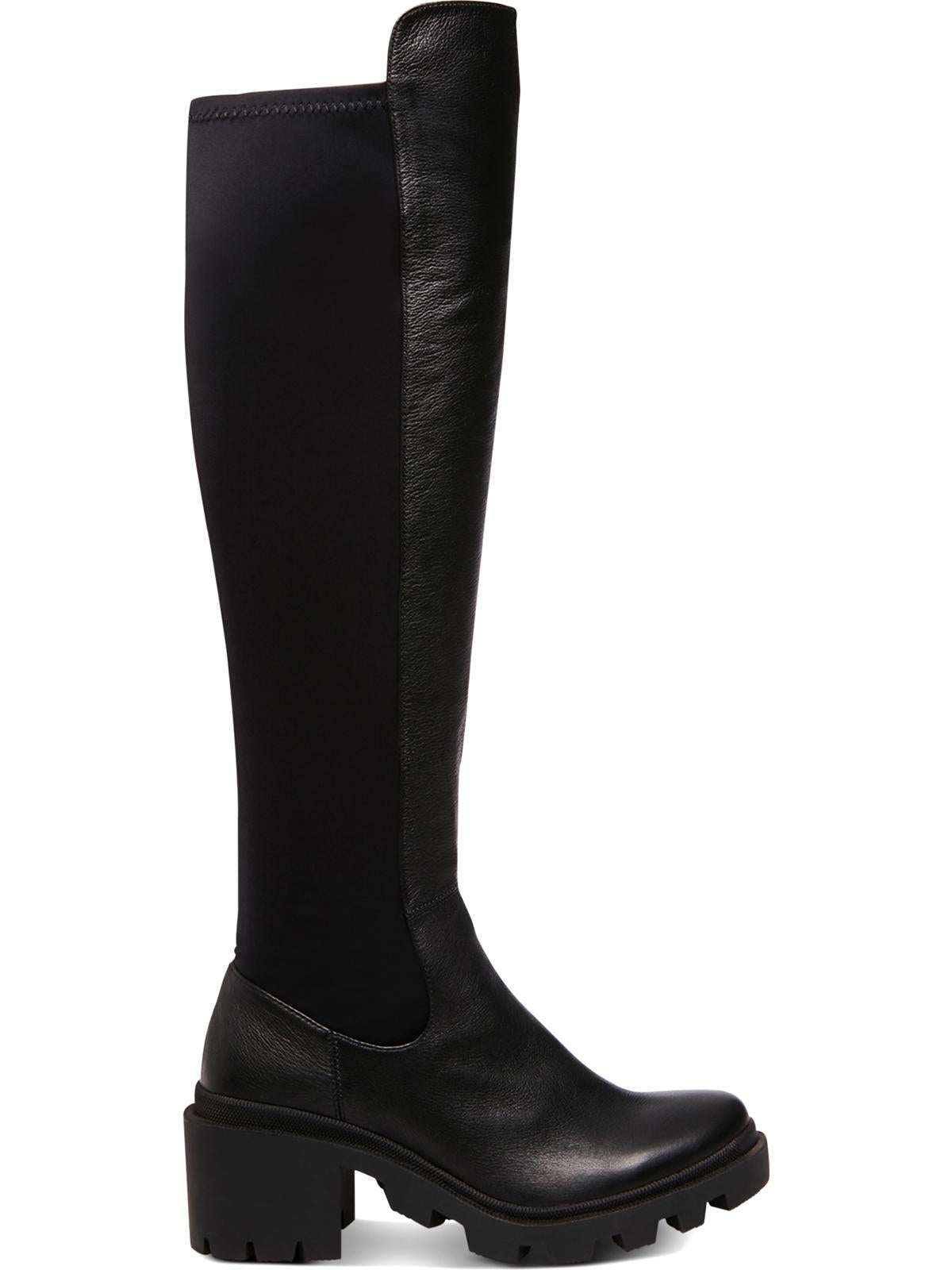 Steve Madden Botas femininas de couro Rino com bico fechado e cano alto, pretas, tamanho 5,5 M