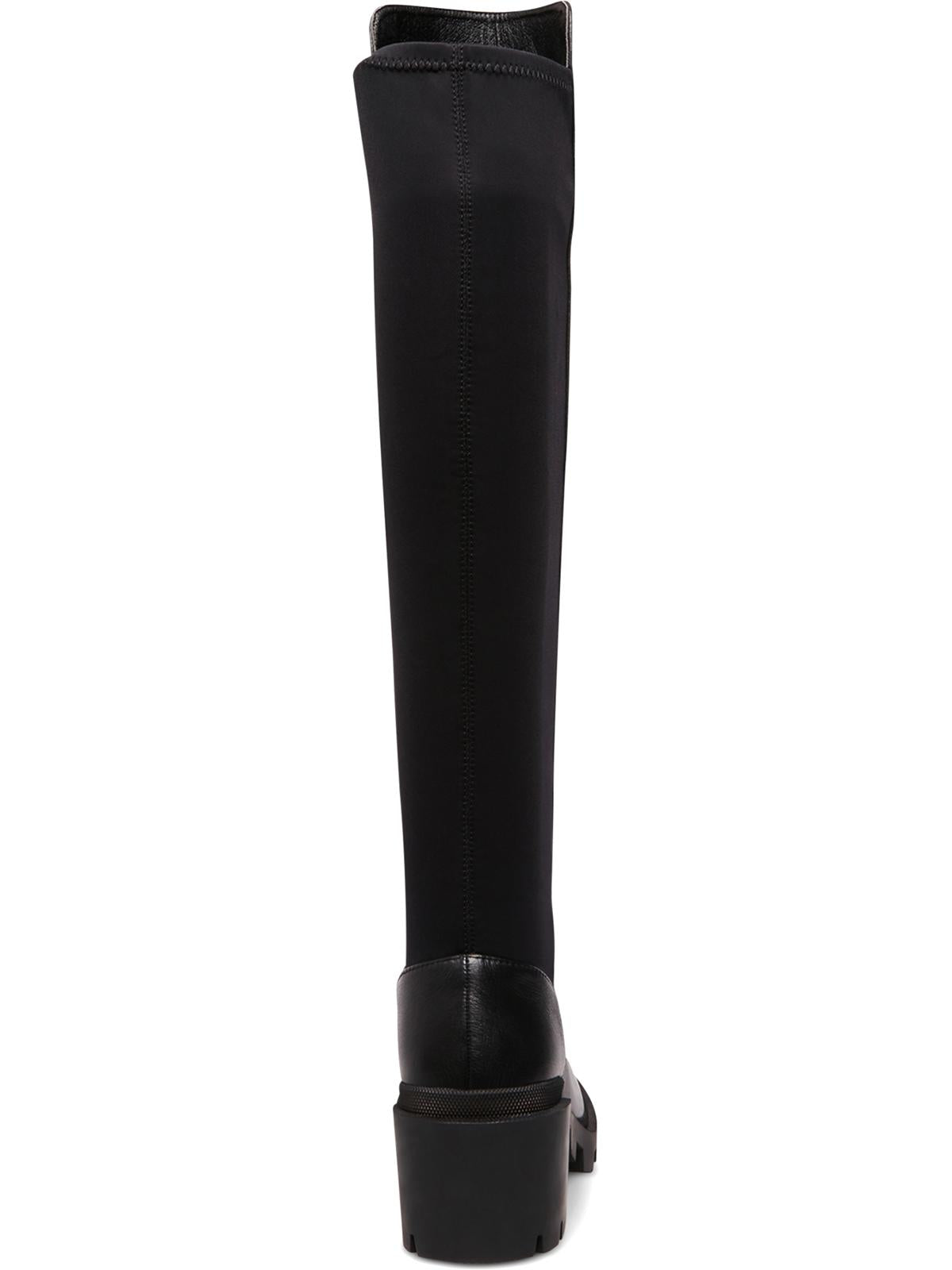 Steve Madden Botas femininas de couro Rino com bico fechado e cano alto, pretas, tamanho 5,5 M