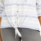 Camisa feminina pequena de algodão listrada com amarração frontal, tamanho branco, pequena M