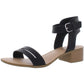 Sandália feminina Sun Stone com recorte de fenda, tira ajustável no tornozelo, acolchoada, bico redondo, salto bloco e fivela, preta, tamanho 8,5 M