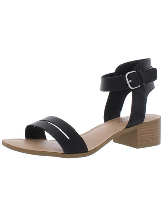 Sandália feminina Sun Stone com recorte de fenda, tira ajustável no tornozelo, acolchoada, bico redondo, salto bloco e fivela, preta, tamanho 8,5 M