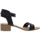 Sandália feminina Sun Stone com recorte de fenda, tira ajustável no tornozelo, acolchoada, bico redondo, salto bloco e fivela, preta, tamanho 8,5 M