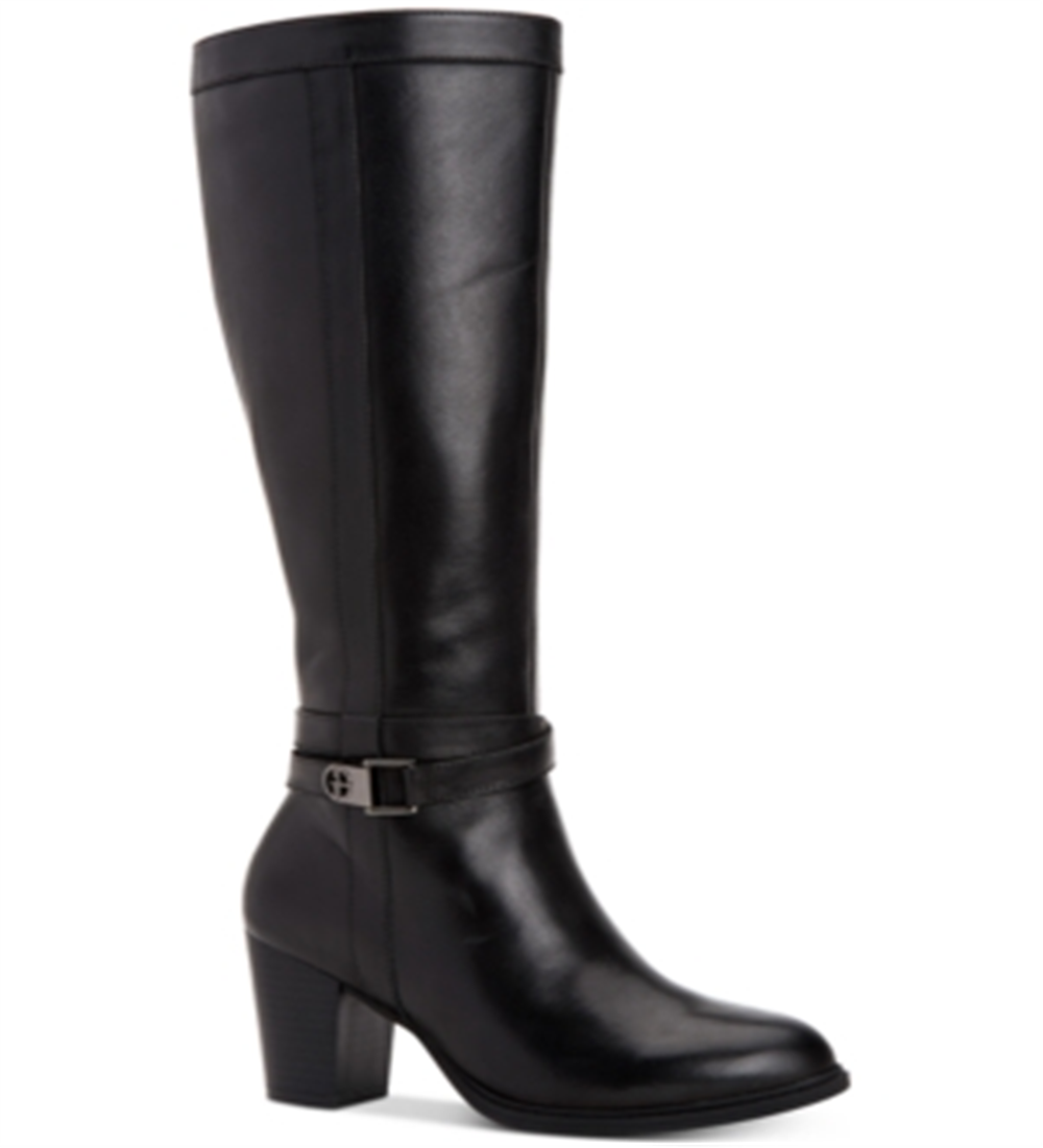 Giani Bernini Rozario Couro Feminino Biqueira Amêndoa Joelho Alto Botas Moda Pretas Tamanho 5,5M