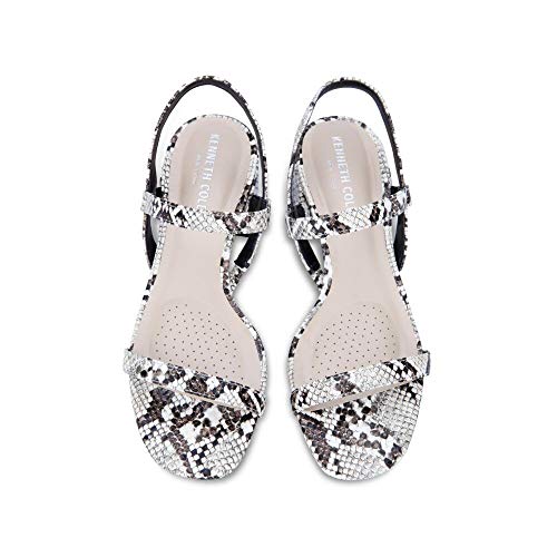 Sandálias femininas Kenneth Cole Maise Low Simple Peep Toe Casual Slingback Preto-Branco Tamanho 7,5 M