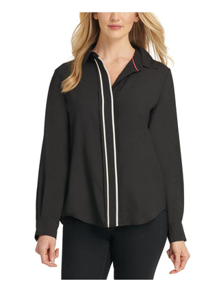 Blusa feminina DKNY com carcela contrastante, preta, tamanho extragrande