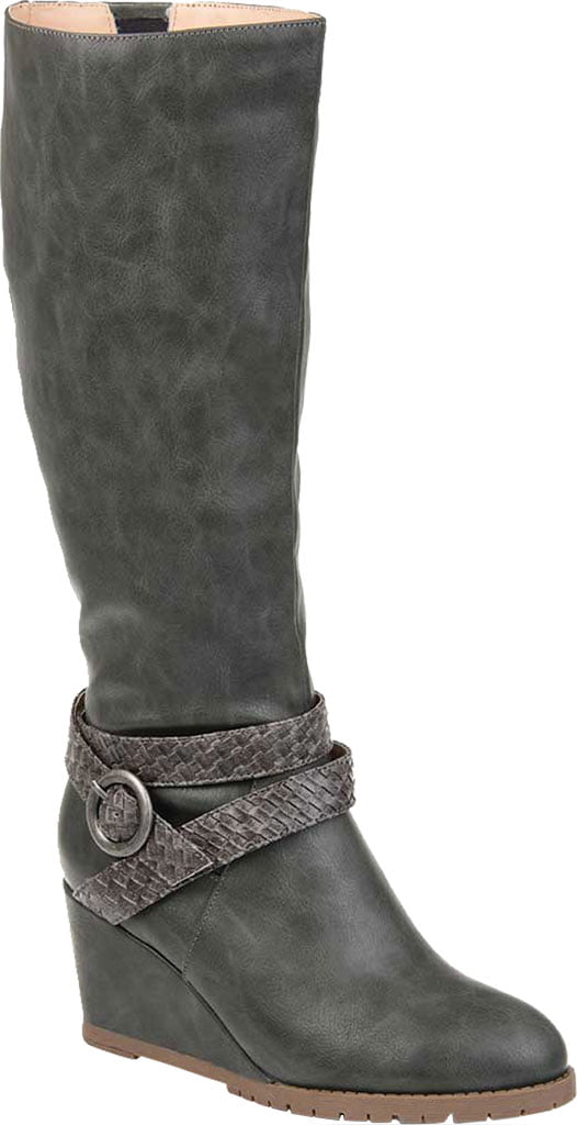 Botas femininas Journee Collection Comfort antiderrapantes Garin Almond Toe Wedge com zíper e bico fino, cinza, tamanho 9X-WC