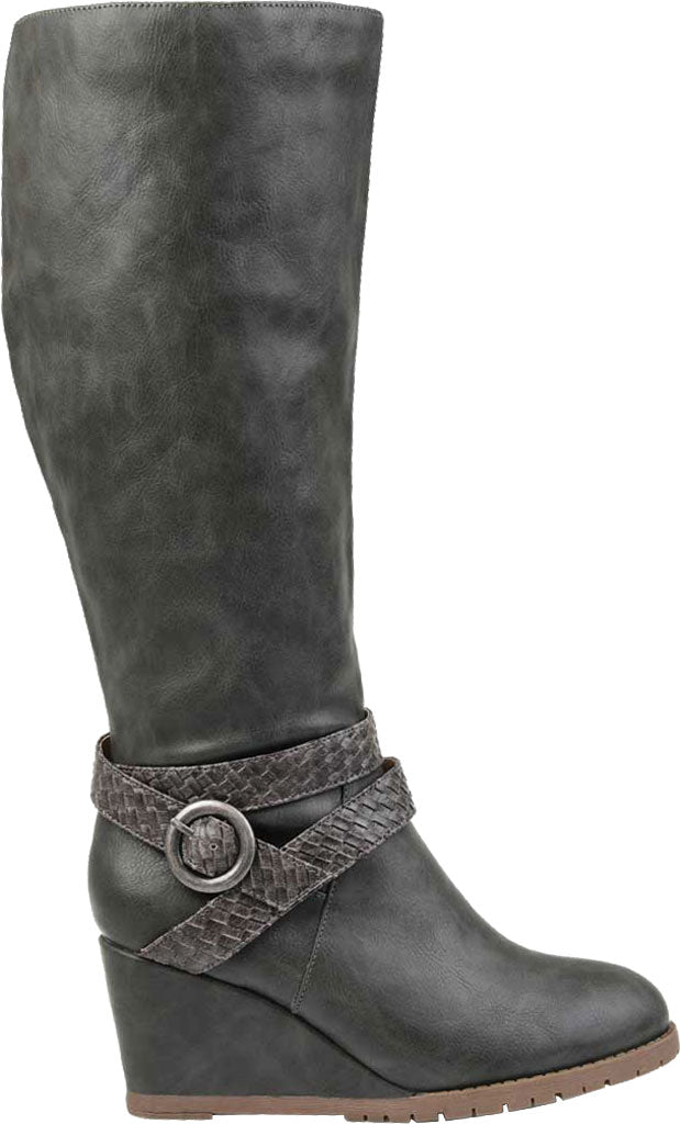 Botas femininas Journee Collection Comfort antiderrapantes Garin Almond Toe Wedge com zíper e bico fino, cinza, tamanho 9X-WC