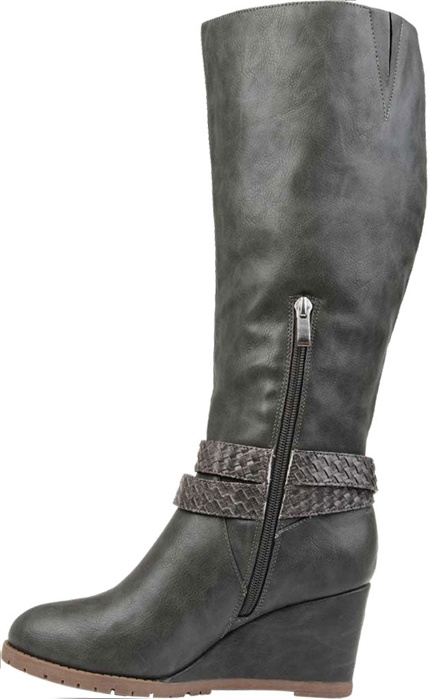 Botas femininas Journee Collection Comfort antiderrapantes Garin Almond Toe Wedge com zíper e bico fino, cinza, tamanho 9X-WC