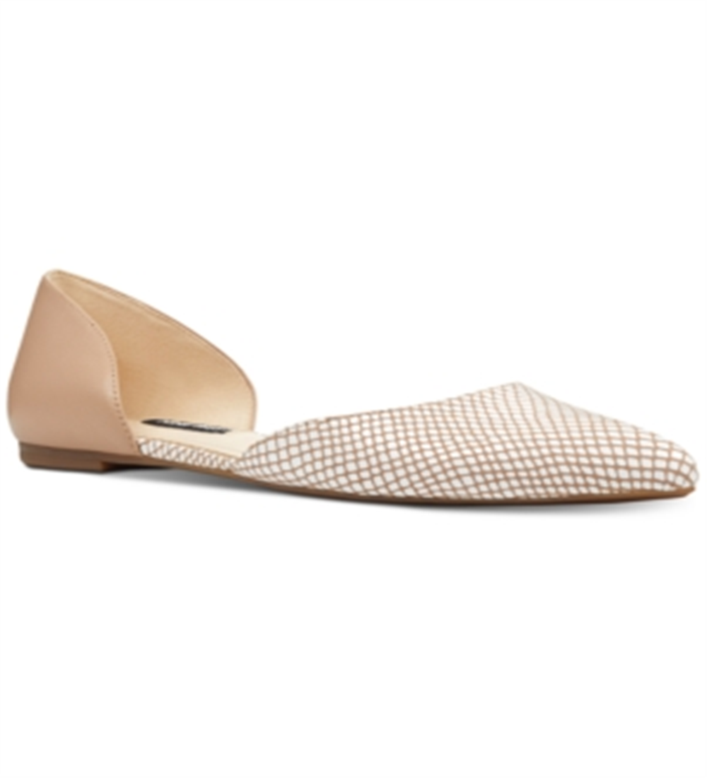 Sapatilhas de balé femininas Nine West Starship de couro com bico fino, marrom, tamanho 8,5 M