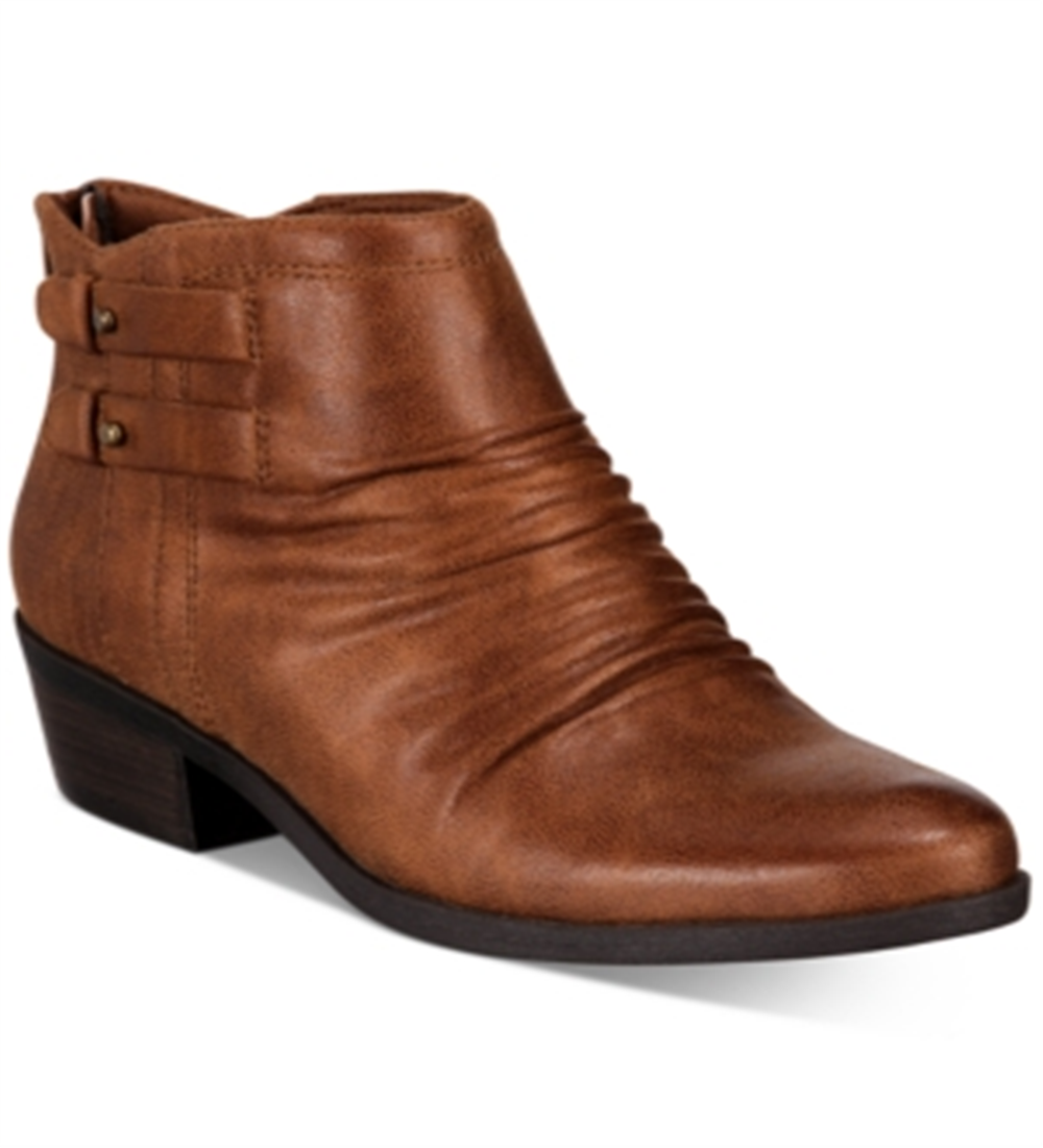 Botas Baretraps Femininas com Tiras no Tornozelo, Franzidas, Acolchoadas, Bico Redondo, Salto Alto e Zíper, Marrom, Tamanho 11 M