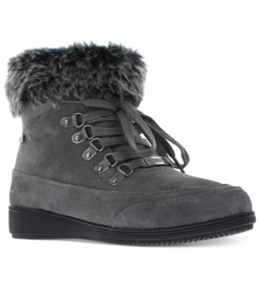 Botas de couro Khombu Francie femininas, bico fechado, cano curto, para clima frio, cinza, tamanho 7,5 M