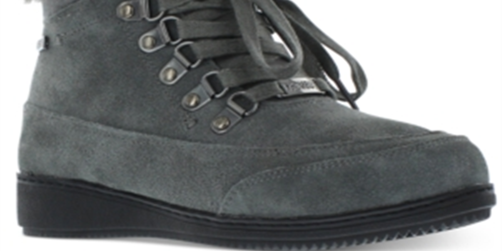 Botas de couro Khombu Francie femininas, bico fechado, cano curto, para clima frio, cinza, tamanho 7,5 M