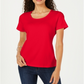 Karen Scott Blusa feminina de algodão com decote redondo, vermelha, tamanho pequeno G