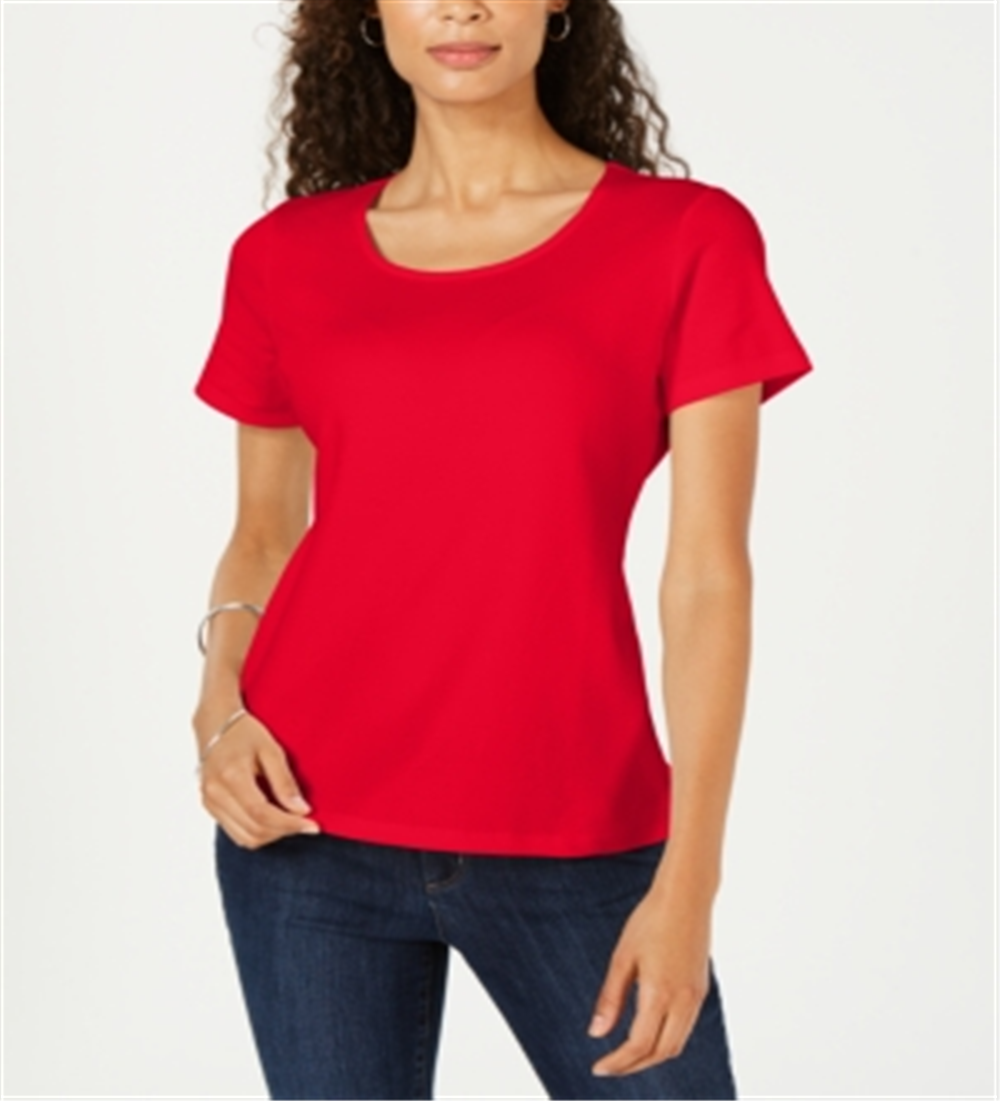 Karen Scott Blusa feminina de algodão com decote redondo, vermelha, tamanho pequeno G