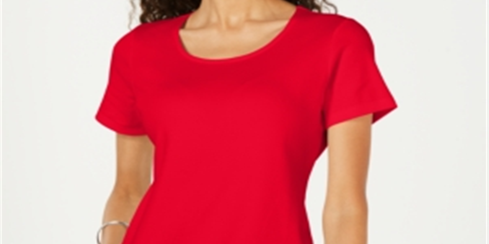 Karen Scott Blusa feminina de algodão com decote redondo, vermelha, tamanho pequeno G