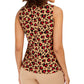 Blusa feminina Anne Klein com estampa de leopardo e decote em V, manga curta, marrom, tamanho médio