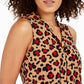 Blusa feminina Anne Klein com estampa de leopardo e decote em V, manga curta, marrom, tamanho médio
