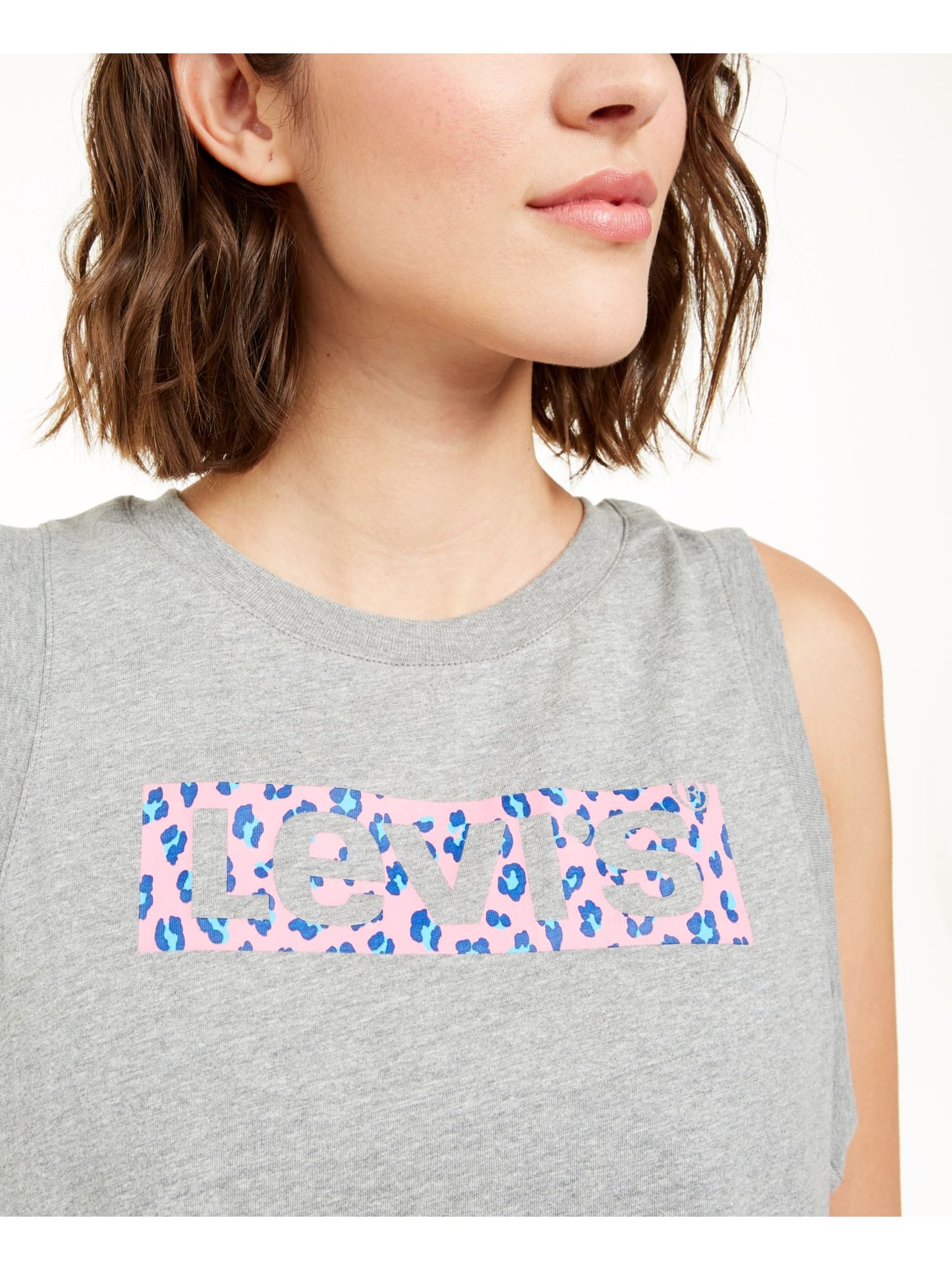 Regata feminina Levi's com estampa, gola redonda, sem mangas, cinza, tamanho médio