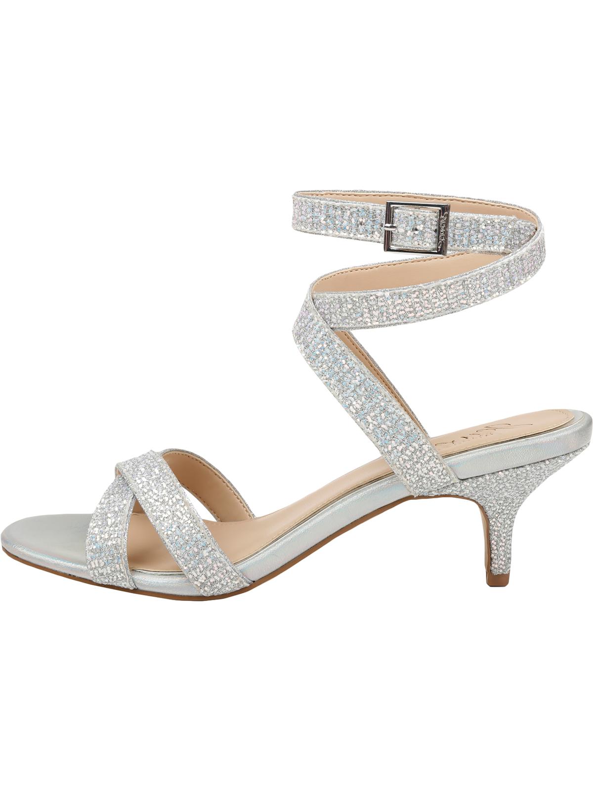 Sapatos de festa femininos Jewel Badgley Mischka Newton com bico aberto e cristais prateados, tamanho 6,5 m