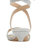 Sapatos de festa femininos Jewel Badgley Mischka Newton com bico aberto e cristais prateados, tamanho 6,5 m