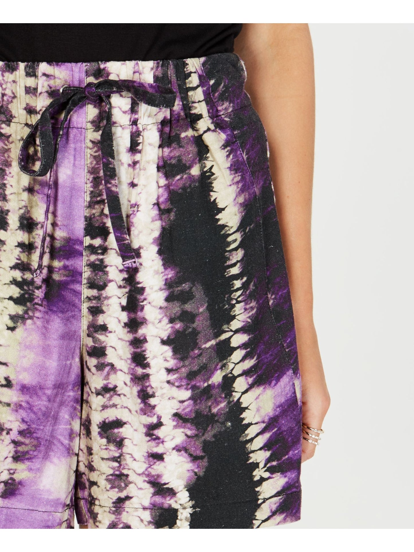 INC Shorts casuais femininos com estampa tie-dye e cintura alta, roxo, tamanho médio