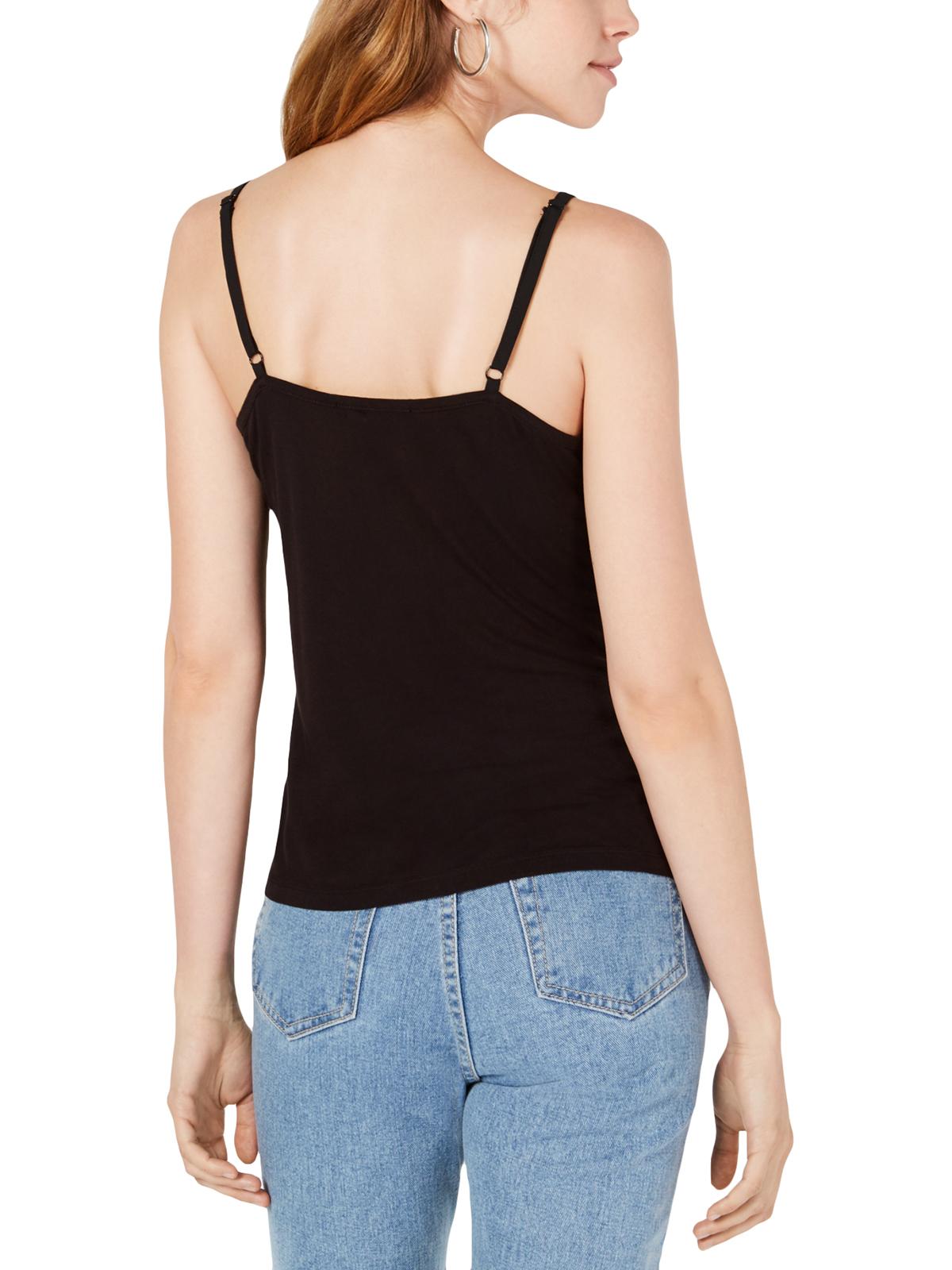 Camisola feminina Bar III com acabamento em renda e detalhes cruzados, preta, tamanho pequeno