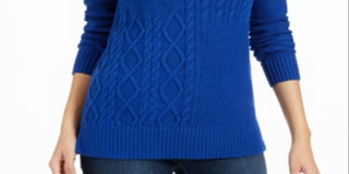 Charter Club Feminino Petite Envelope-Neck Cable-Kni Modern Azul Tamanho PM