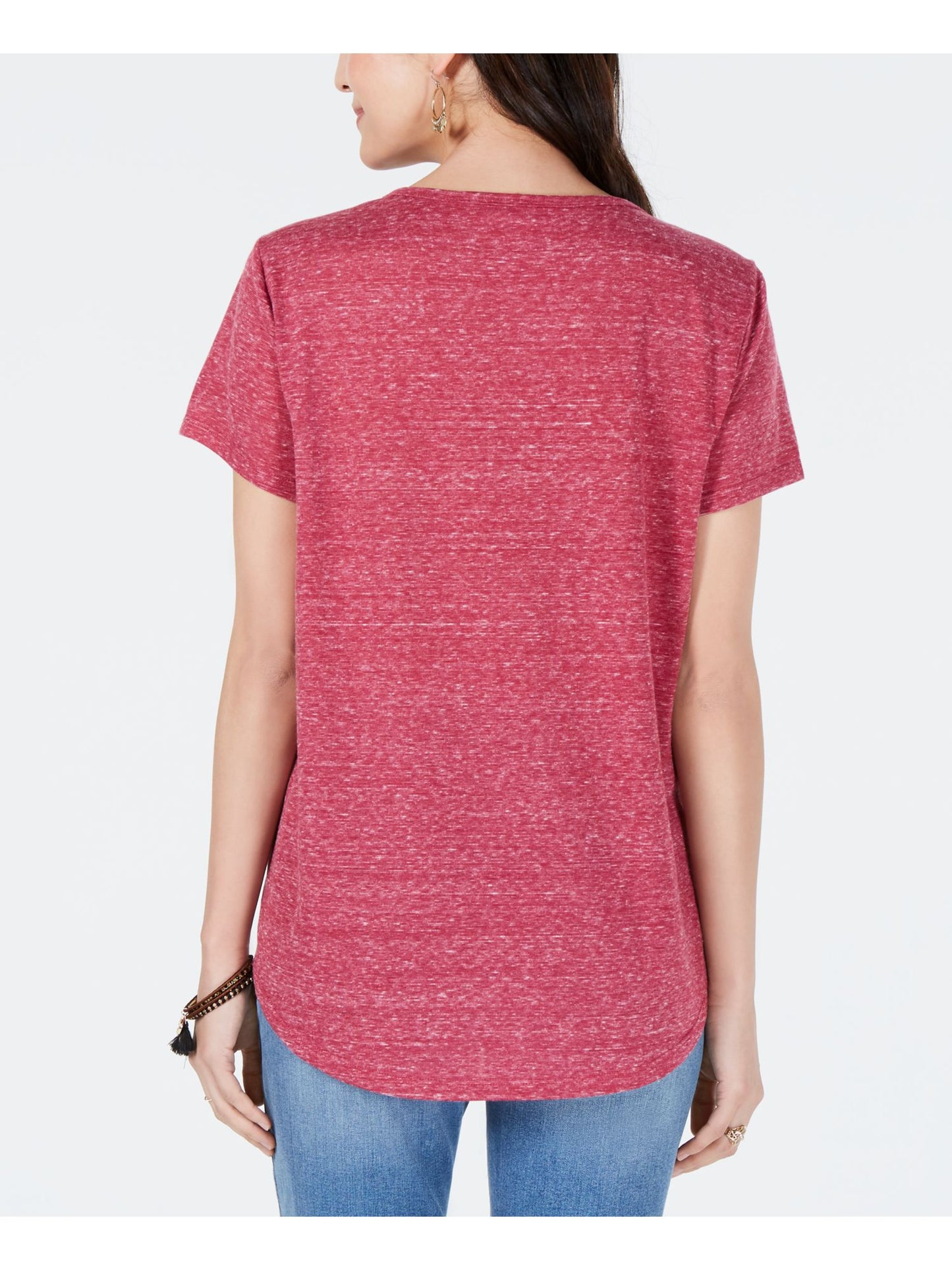 Camiseta feminina de manga curta e gola V Style &amp; Co Blend, rosa, tamanho XS