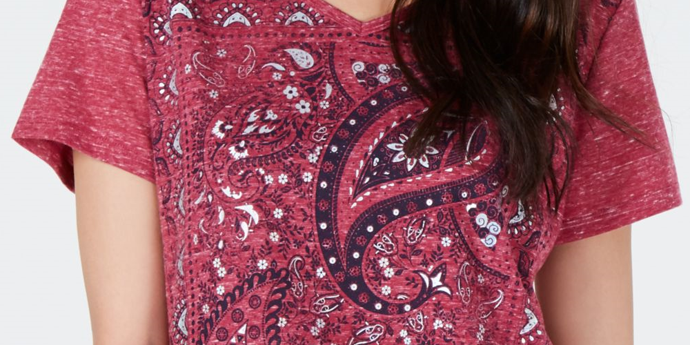 Camiseta feminina de manga curta e gola V Style &amp; Co Blend, rosa, tamanho XS