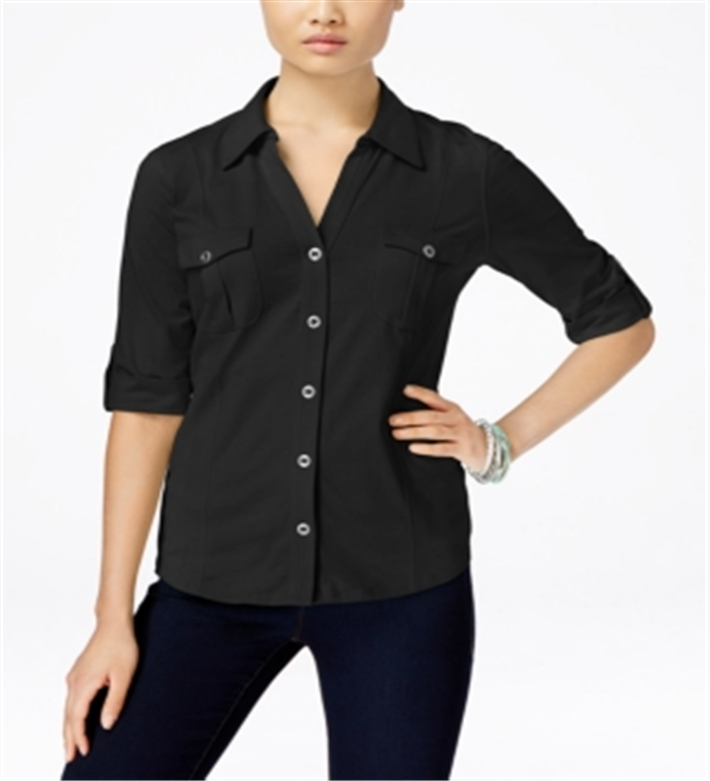 Camisa utilitária feminina Style &amp; Co, preta, tamanho pequeno