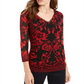 INC International Concepts Top de malha estampado feminino vermelho tamanho pequeno