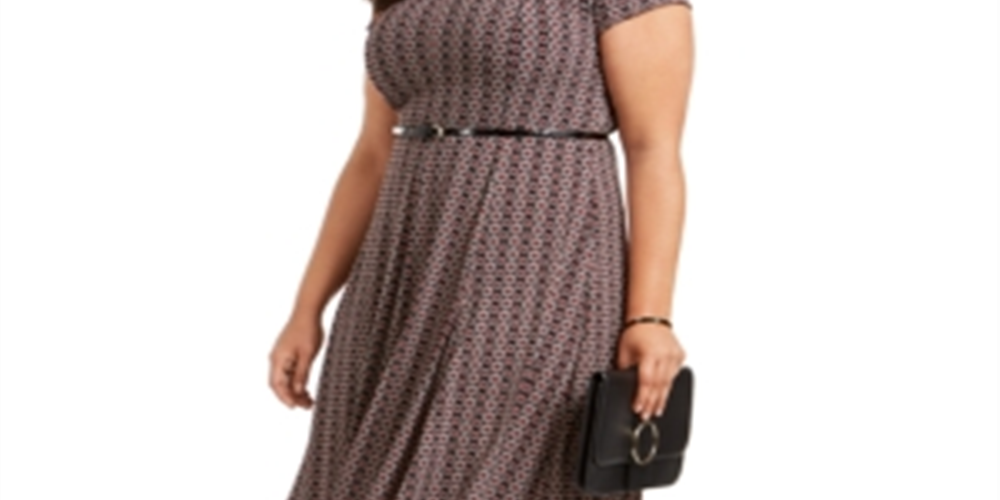 Vestido feminino plus size com cinto e estampa bufante Jessica Howard, preto, tamanho 20W