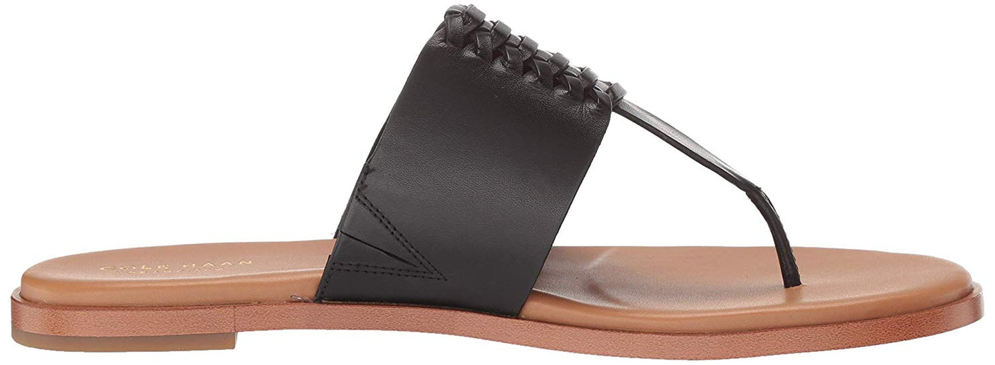 Sandálias femininas Cole Haan Felix com bico dividido e tira em T, tamanho 6B, pretas