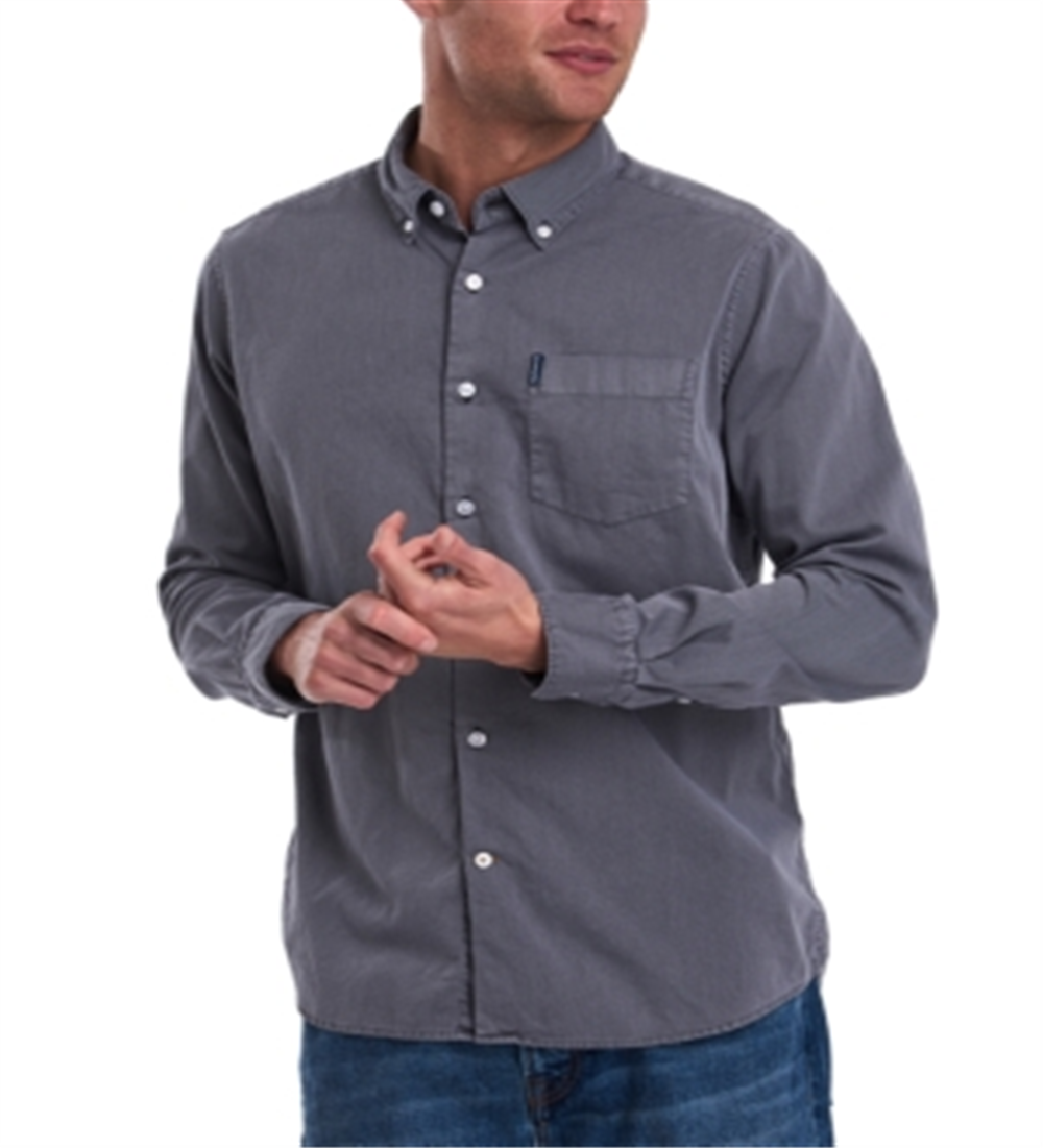 Camisa social masculina BARBOUR com estampa de logotipo e gola, preta, tamanho XXG