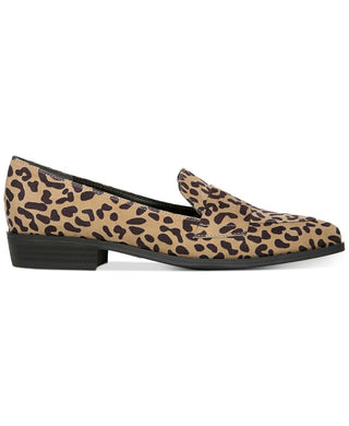 Bar III Mocassim Feminino com Estampa Animal e Detalhe de Leopardo, Salto Bloco, Biqueira Amêndoa, Marrom, Tamanho 9 M